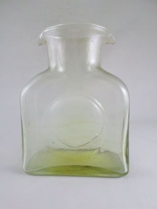 Vintage Blenko Handcraft Clear & Yellow Glass Double Spout Water Bottle Pitcher