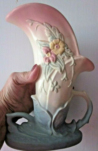 Vintage Hull Art Pottery Cornucopia Vase Wildflower W - 10 - 8 1/2 "