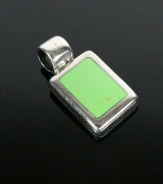 Vintage.  925 Sterling Silver Mexico Lime Green Rectangle Necklace Pendant 6.  1g