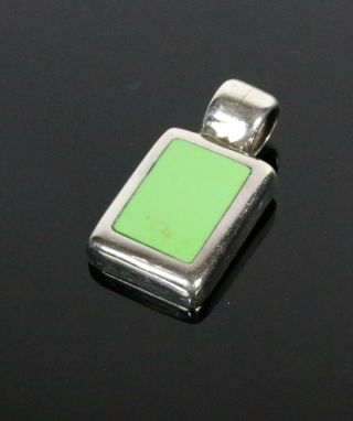 Vintage.  925 Sterling Silver Mexico Lime Green Rectangle Necklace Pendant 6.  1g 2