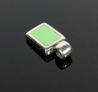 Vintage.  925 Sterling Silver Mexico Lime Green Rectangle Necklace Pendant 6.  1g 3