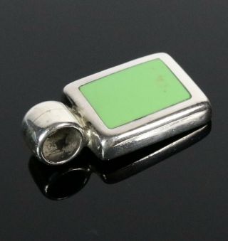 Vintage.  925 Sterling Silver Mexico Lime Green Rectangle Necklace Pendant 6.  1g 4