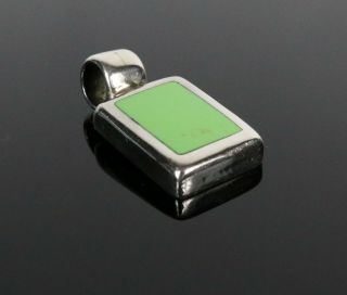 Vintage.  925 Sterling Silver Mexico Lime Green Rectangle Necklace Pendant 6.  1g 5