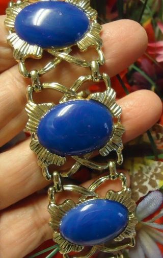 Vintage Coro Blue Stone Gold Tone Bracelet 7 Inch