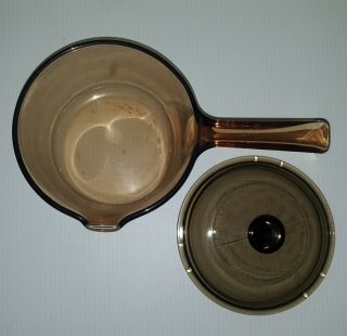 Vintage Pyrex Corning Vision Ware Glass Sauce Pan Pot Amber Brown 1L With Lid 2