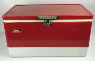 Vintage 80s Red Metal Coleman Cooler With Metal Latch and Handles - 2