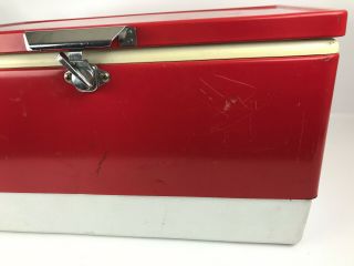 Vintage 80s Red Metal Coleman Cooler With Metal Latch and Handles - 5