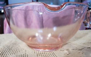 Vintage D&B Co 1930’s Mixing Bowl Pink Depression Glass Knob Handle Two Spouts 4