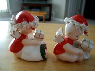 (2) VINTAGE Napco Christmas Angel Babies Spaghetti Trim Hats S 789OR,  Foil Label 2