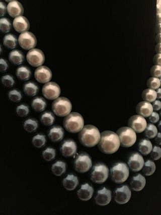 Vintage 50 ' s Plastic Pearl Bead Necklace Multi 3 Strand Blue Japan (11) 3