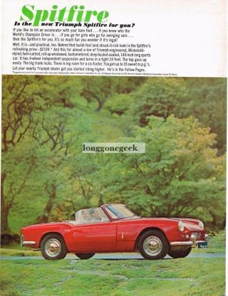 1963 Triumph Spitfire Red Convertible Vtg Print Ad