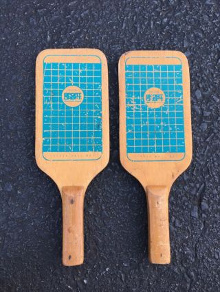 Vintage Wooden Official Sportcraft Tether Ball Paddles Racquets
