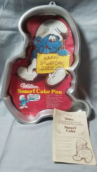 Vintage 1983 Wilton Smurf Cake Pan With Paper Insert And Instructions