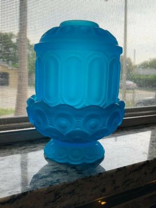 Vintage L E Le Smith Glass Moon & Star Satin Blue Fairy Lamp 6.  25 Inch