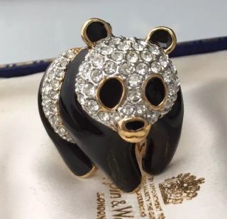 Vintage Jewellery Attwood & Sawyer Enamel & Crystal Panda Bear Brooch