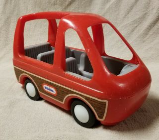 Vintage Little Tikes Red Mini Van W/ Wood Grain Dollhouse Minivan Vehicle Guc