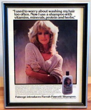 Farrah Fawcett Hair Product Shampoo Framed Vintage 1970s Ad