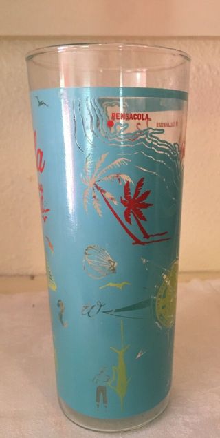 Vintage 1960 ' s Florida State Souvenir Glass Anchor Hocking 14 oz Aqua High Ball 4
