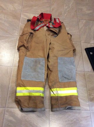 Vintage 42x30 Firefighter Pants W/ Lion Suspenders Turnout Fire Gear,
