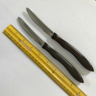 Two Cutco Vintage 1058 Dd Serrated Edge Rounded Steak Knives Dark Brown Handles