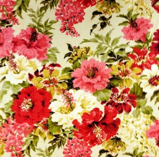 Vintage floral Fabric Upholstery Home Decor Red Pink Gold 1.  25 yd 42 