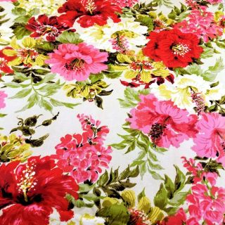Vintage floral Fabric Upholstery Home Decor Red Pink Gold 1.  25 yd 42 