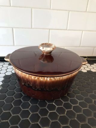 Vintage Usa Mcp Mccoy Pottery Brown Drip Round Casserole With Handles & Lid