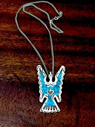 Vintage Navajo 925 Sterling Silver Turquoise Coral 2.  5 " Peyote Bird Necklace 22g