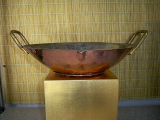 Vintage Hammered Copper Wok Tin Lined
