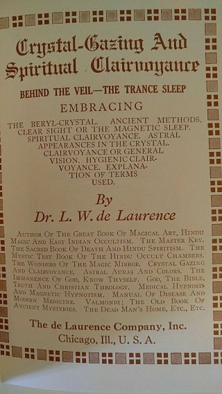 CRYSTAL GAZING Spiritual CLAIRVOYANCE Trance Sleep L W de LAURENCE 1913 2