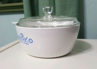 Vintage Corning blue Cornflower mini white pot P - 81 - B with lid 1 Pint. 3