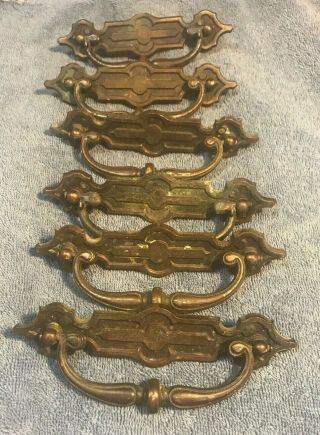 6 Vintage Brass Drop Handle Drawer Pulls 6.  25 " Wide.  2.  5 " Long Screw Set 4.  5 "