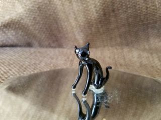 Vintage Hand Blown Glass Miniature Black Cat Figurine Halloween C2