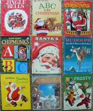 9 Vintage Little Golden Books Santa 