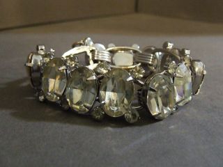 Vintage Chunky Large Clear Rhinestone Link Bracelet (h)