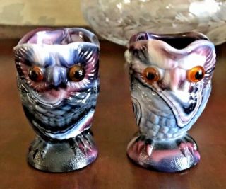 Vintage Imperial Purple Slag Glass Owl Cream And Sugar Set