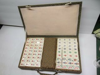 Vintage Mah Jong Game Bamboo & Bone Complete Set