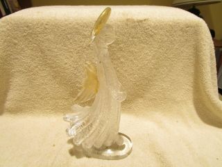 Vintage Murano Italy Glass Angel With Gold Wings And Halo