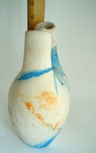 Vintage Nemadji Wedding Vase with Blue and Orange Swirled Clay Signed 4
