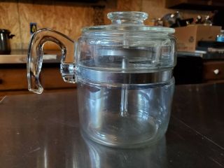 Vintage Pyrex Flameware 6 Cup Blue Clear Glass Coffee Pot 7756