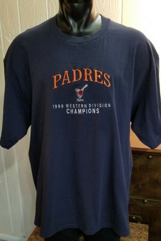 Vtg Mlb San Diego Padres Baseball 1996 Western Division Champions T - Shirt 2xl