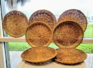 Set Of 7 Vintage Wicker / Rattan Paper Plate Holders Bbq Camping Picnic 0 "