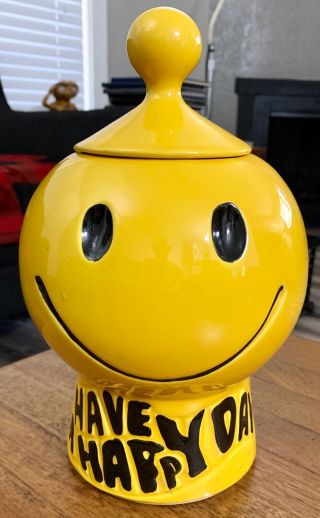 Vintage 1970’s Mccoy “have A Happy Day” Smiley Face Cookie Jar