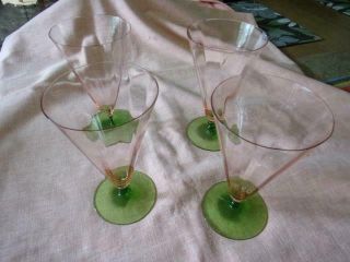 4 Vintage Depression Watermelon Water Goblets - Pink To Green