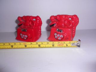 Vintage Red Happy Old Time Ceramic Salt And Pepper Shakers - Very Cute