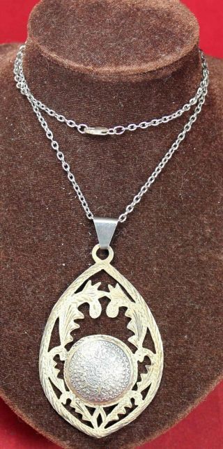 Large Mayan Calendar Sterling Silver 4 " Pendant W/ Necklace - Mexico - Vintage