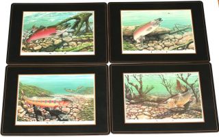 Place Mat Set Of 4 Fish Golden Rainbow Brown Trout Coho Salmon Pimpernel Vintage