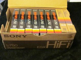 Box Of 9 Sony Beta L - 750 Esx - Hifi Video Cassette Tapes Tape Dynamicron Uhg