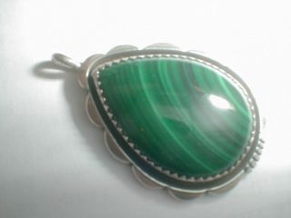 Vintage Navajo Lonnie Willie Sterling Silver Teardrop Green Malachite Pendant
