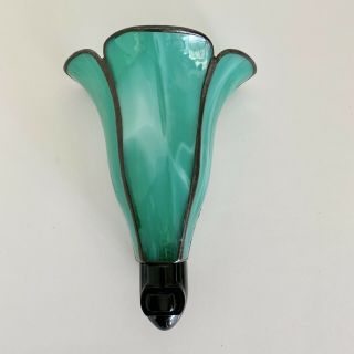Vintage Stained Glass Green Night Light Plug In Flower